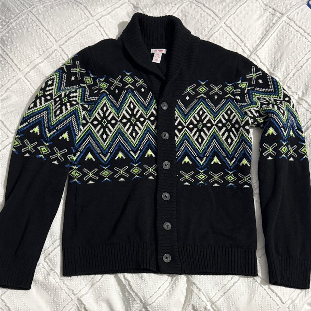 Joe Fresh Black,Green, Blue Patterned Sweater size xl 14